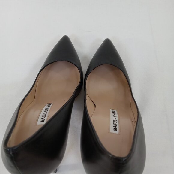 Manolo Blahnik Black Leather Pointed Toe Pumps Heels - Picture 7 of 16